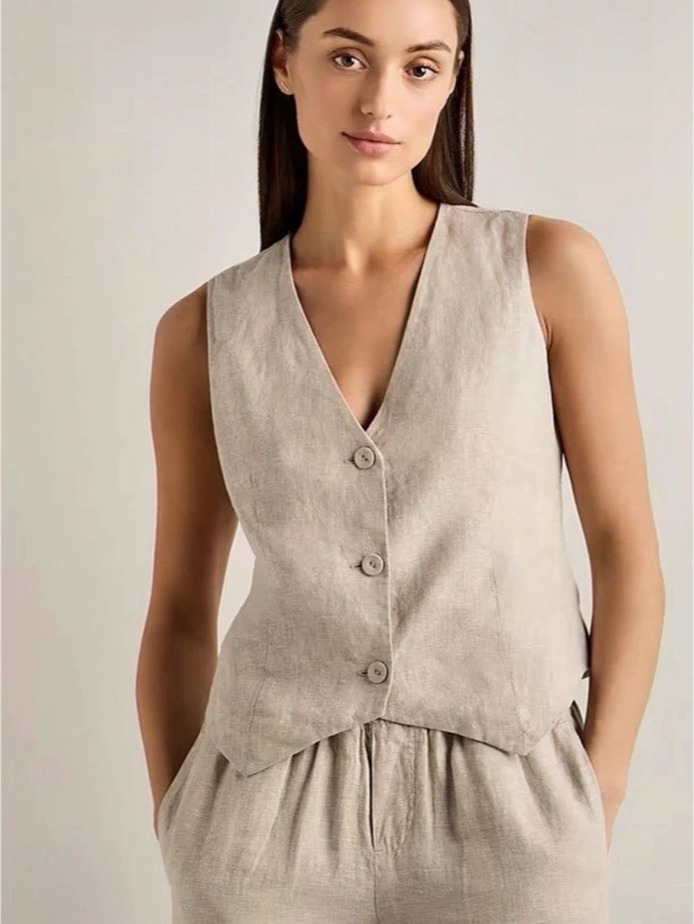 Quince 100% European Linen Vest Linen Button Front Vest